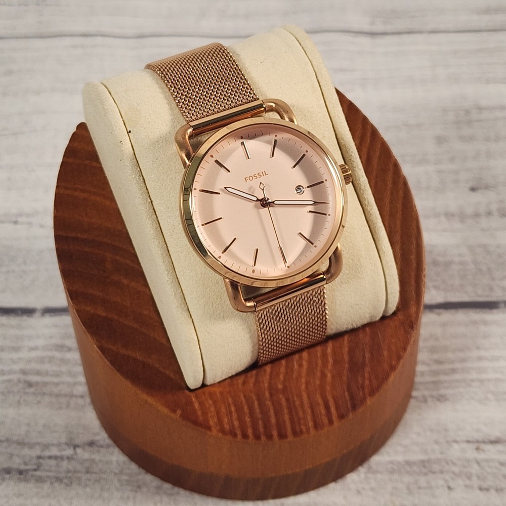 Fossil Rose Gold Mesh Women's Watch with Pink Dial